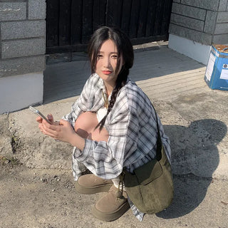 Large size check shirt