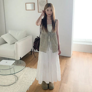 [3 colors] Checkered bustier set blouse plus size summer dress