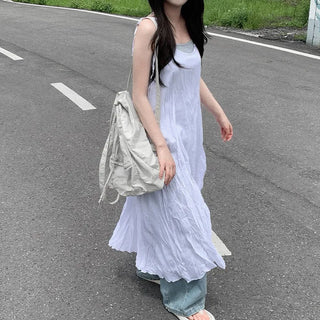[2 colors] Oversized Chiffon Camisole Bustier Summer Maxi Long Dress