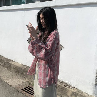 Pink checkered oversized shirt