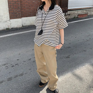 Large size rugby striped polo shirt
