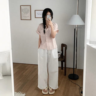 Oversized striped sheer roll-up shirt