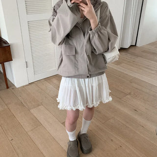 Checkered pattern hooded mountain parka