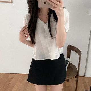 Frill collar puff blouse