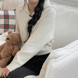 Hooded wool cable knit sweater
