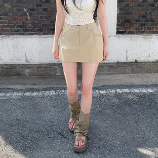 [3 colors] A-line summer cargo beige low-rise skirt culottes festival outfit
