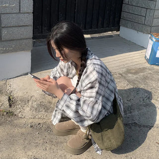 Large size check shirt