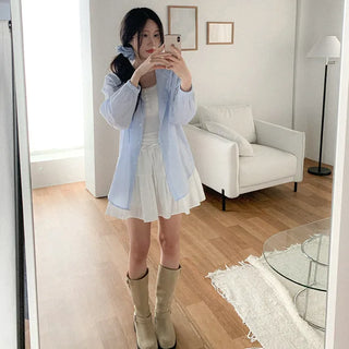 Sheer Stripe Shirt Hoodie - Oversized Silhouette