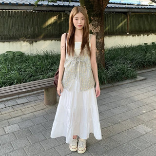 [3 colors] Checkered bustier set blouse plus size summer dress