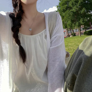 Linen knit sheer V-neck cardigan