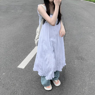 [2 colors] Oversized Chiffon Camisole Bustier Summer Maxi Long Dress