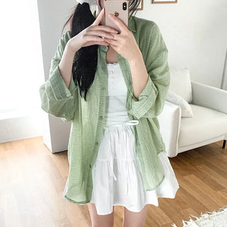 Lightweight, oversized checkered summer shirt cardigan