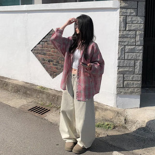 Pink checkered oversized shirt