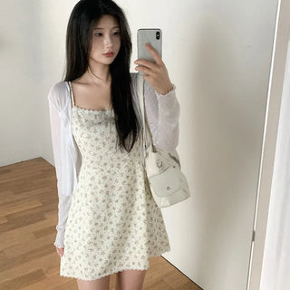[2 colors] Floral print camisole bustier A-line summer dress