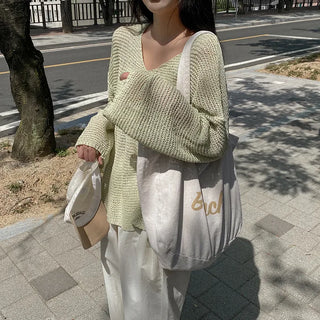 Off-shoulder oversized sheer V-neck