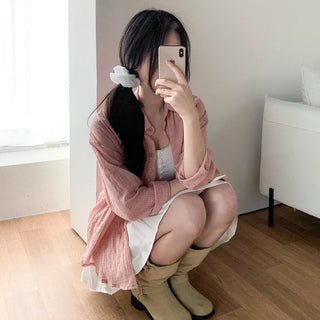 Lightweight, oversized checkered summer shirt cardigan