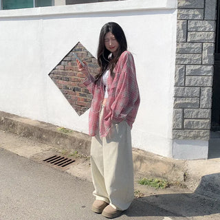 Pink checkered oversized shirt