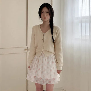 Floral chiffon square neck puff sleeve dress