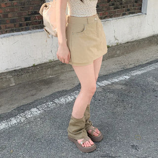 [3 colors] A-line summer cargo beige low-rise skirt culottes festival outfit