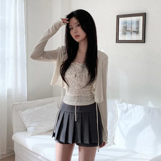 (Set) Ribbon Shirred Camisole & Cardigan