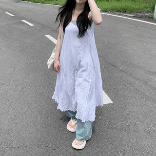 [2 colors] Oversized Chiffon Camisole Bustier Summer Maxi Long Dress