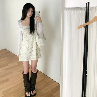 [2 colors] Floral print camisole bustier A-line summer dress