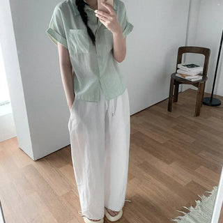 Oversized striped sheer roll-up shirt