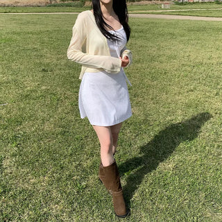 Square neck flared ribbon mini camisole dress