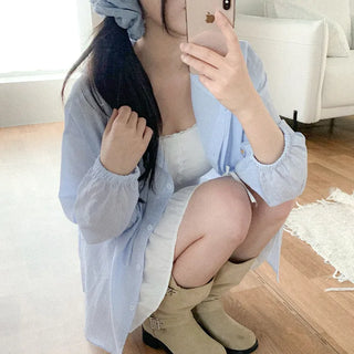 Sheer Stripe Shirt Hoodie - Oversized Silhouette