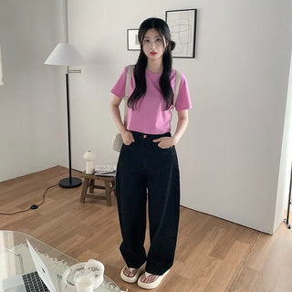 Non-washed denim wide-leg pants with embroidered patch