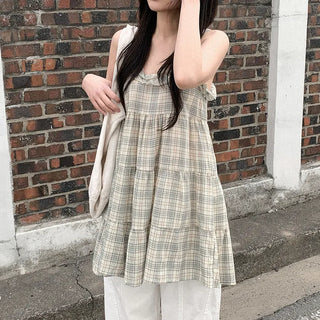 Checked layered mini dress