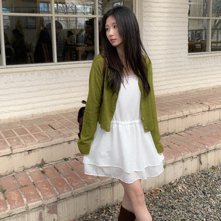 Slim round neck knit cardigan