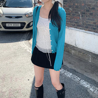 [4 colors] Sun protection sheer lightweight V-neck summer cardigan