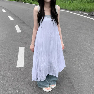 [2 colors] Oversized Chiffon Camisole Bustier Summer Maxi Long Dress