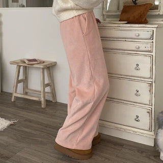 Fleece-lined ribbed wide-leg training pants
