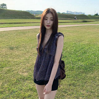 Shirred frill camisole summer blouse