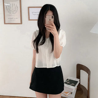 Frill collar puff blouse