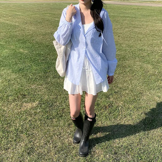 Sheer Stripe Shirt Hoodie - Oversized Silhouette