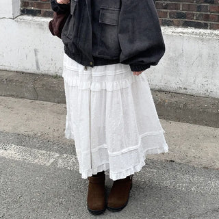 Elastic waist lace tiered skirt