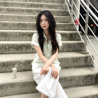 Oversized striped sheer roll-up shirt