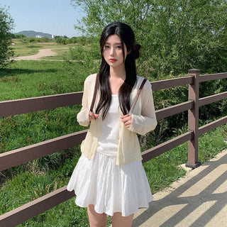 [5 colors] See-through V-neck cardigan