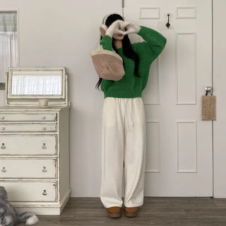 Fleece-lined ribbed wide-leg training pants