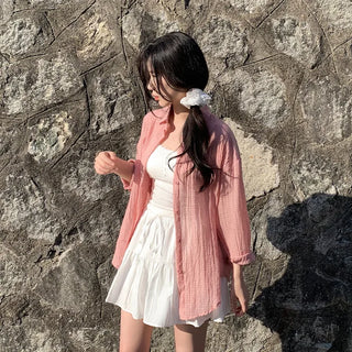 Lightweight, oversized checkered summer shirt cardigan
