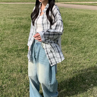 Large size check shirt