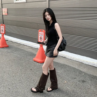 [2 colors] Collared halter neck shirred camisole blouse