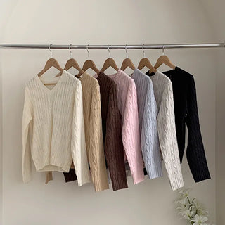 Autumn long-sleeved pink twisted loose-fit knit