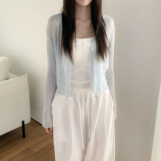 [5 colors] Sheer knit lightweight summer V-neck cardigan