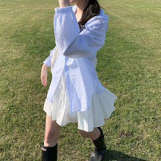 Sheer Stripe Shirt Hoodie - Oversized Silhouette