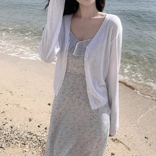 [4 colors] Sun protection sheer lightweight V-neck summer cardigan