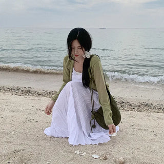 [2 colors] Oversized Chiffon Camisole Bustier Summer Maxi Long Dress